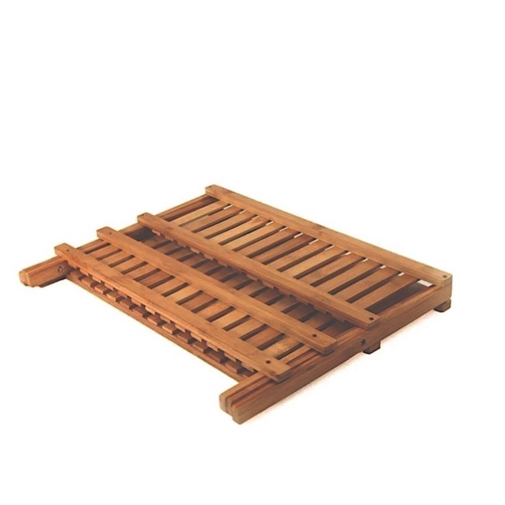 Dish Drying Rack 2 Tier Wood Folding Kitchen Storage Natural Brown Pine - Picture 3 of 11